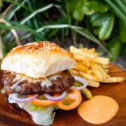 Image of a BLISS Burger with Fries